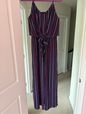 Monteau Navy Jumpsuit with Red & White Stripes